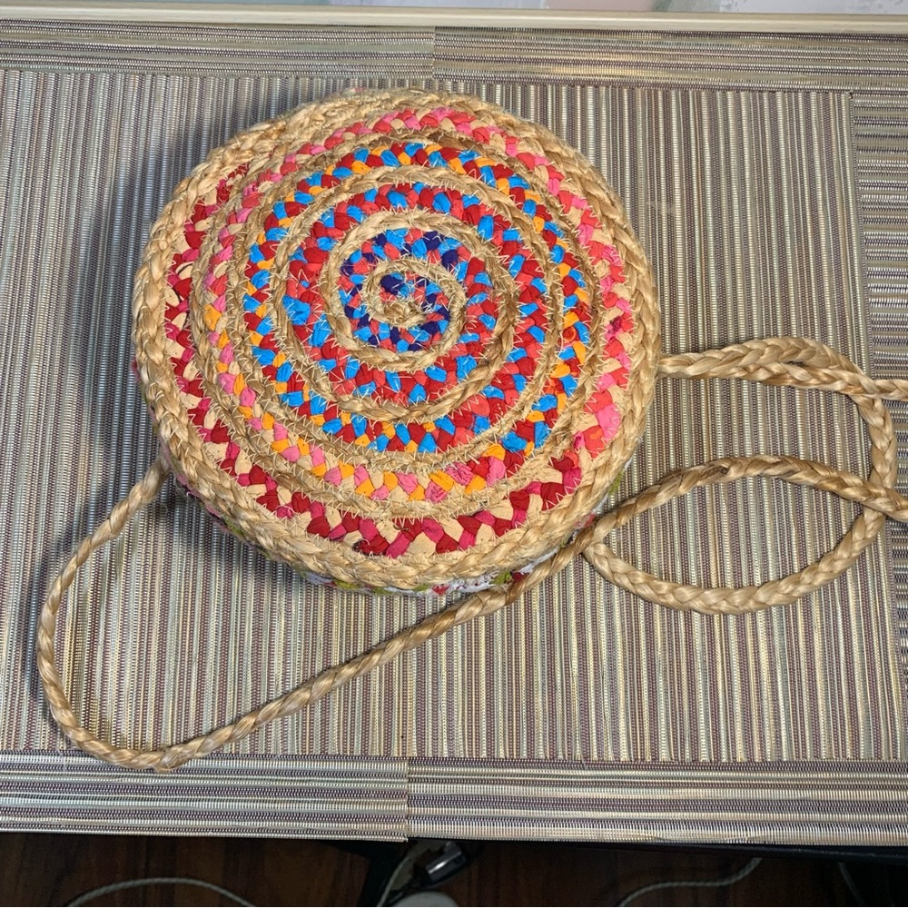Shiraleah Round Straw Crossbody with Pink and Blue Accents